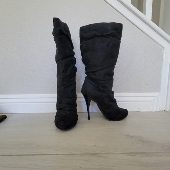 Heeled Boots Size 7 Black Suede - Picture 3 of 8